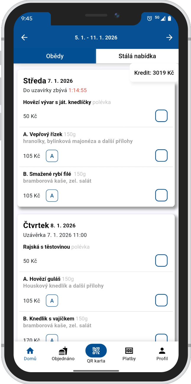 Objednávka obědů – mobilní aplikace