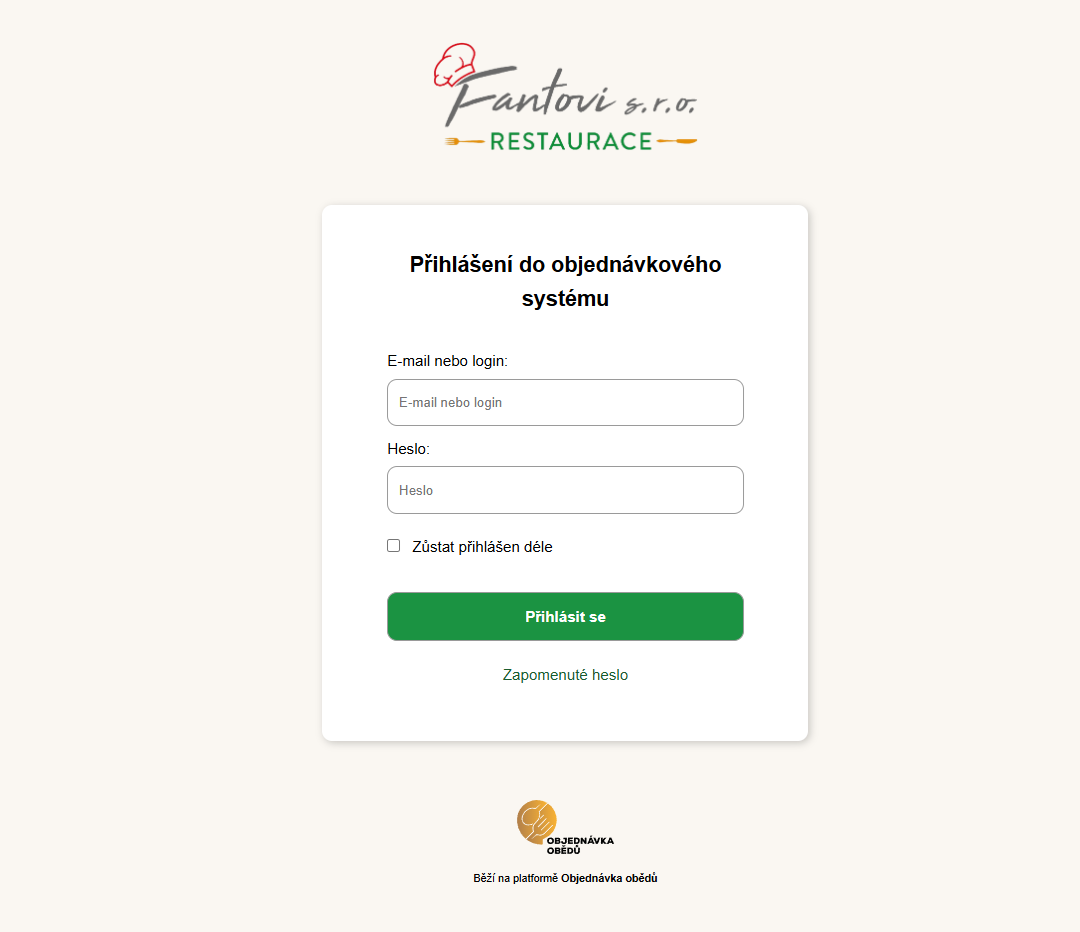 White-label — přihlašovací stránka v brandingu Fantovi