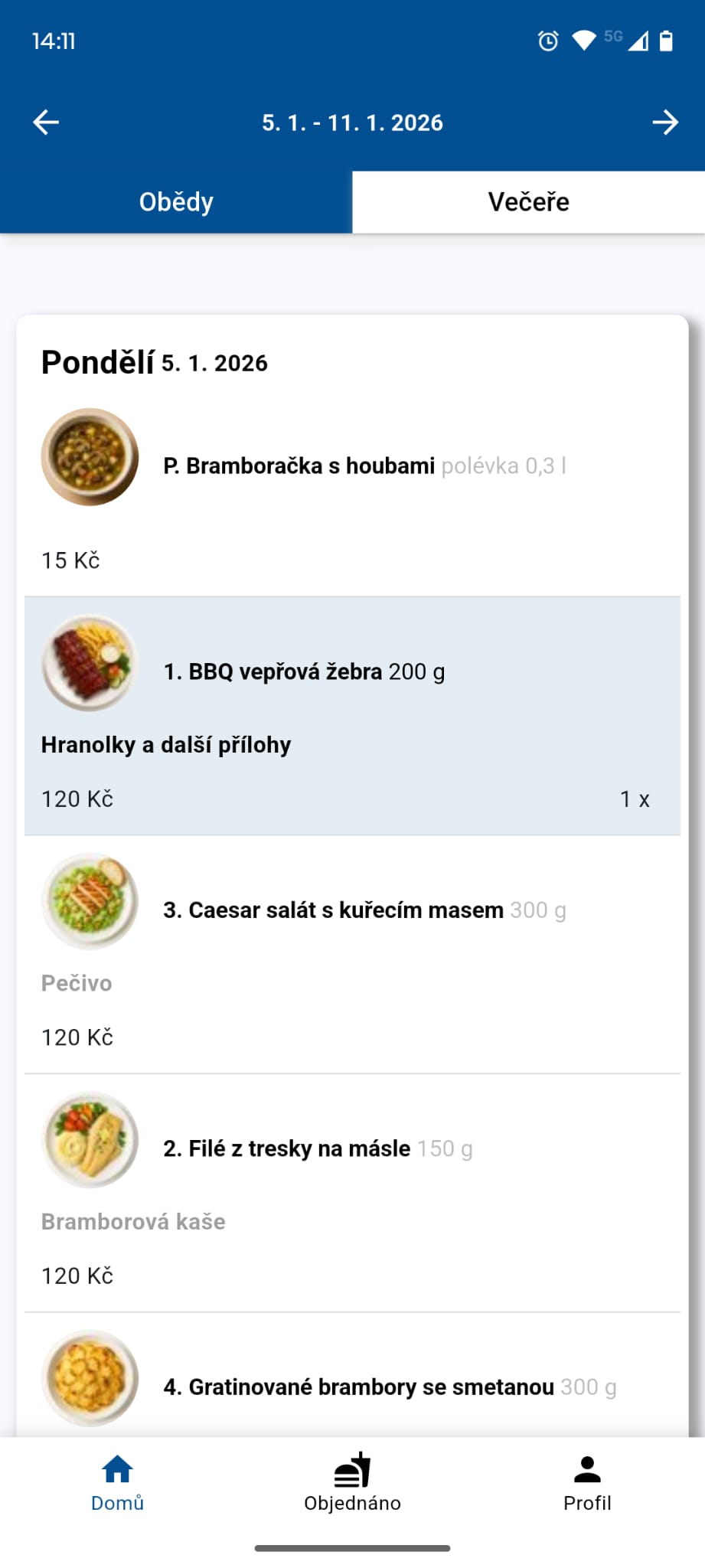 Mobilní aplikace — jídelníček s fotkami jídel