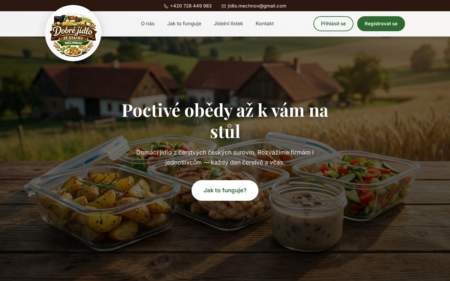 Webová tvorba — jidlo-mechnov.cz, farmářský web s automatickým jídelníčkem