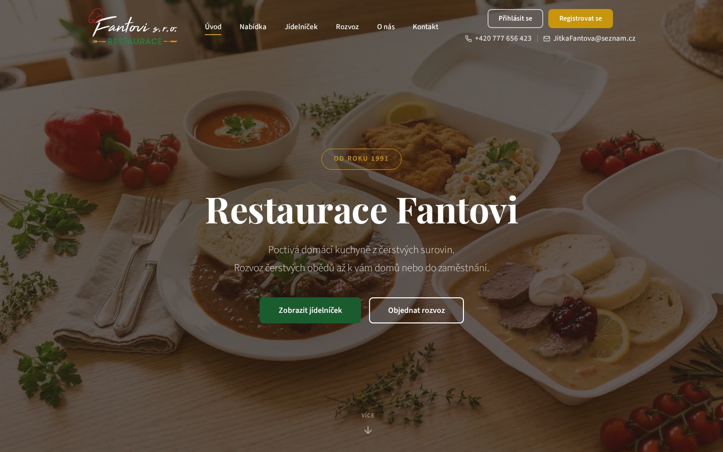 Webová tvorba — restauracefantovi.cz, kompletní web s objednávkovým systémem